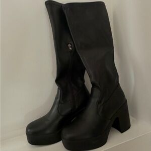 Black Platform Knee-High Boots